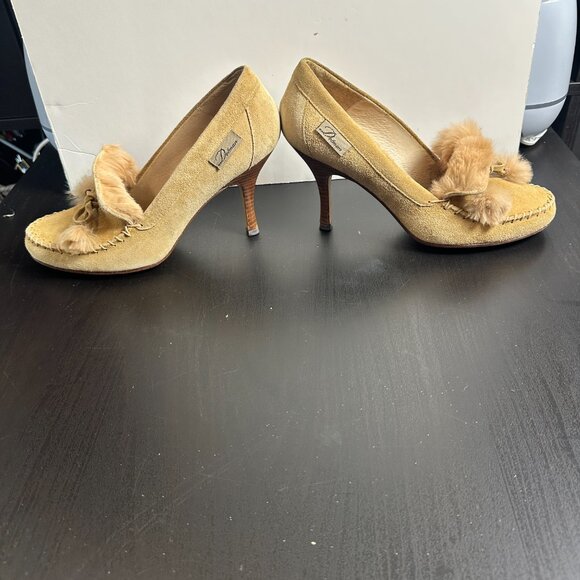 StUnNiNg Fur Lined DELMAN Suede Loafer Style Heels Tan Brown Size 7.5 - Picture 7 of 15